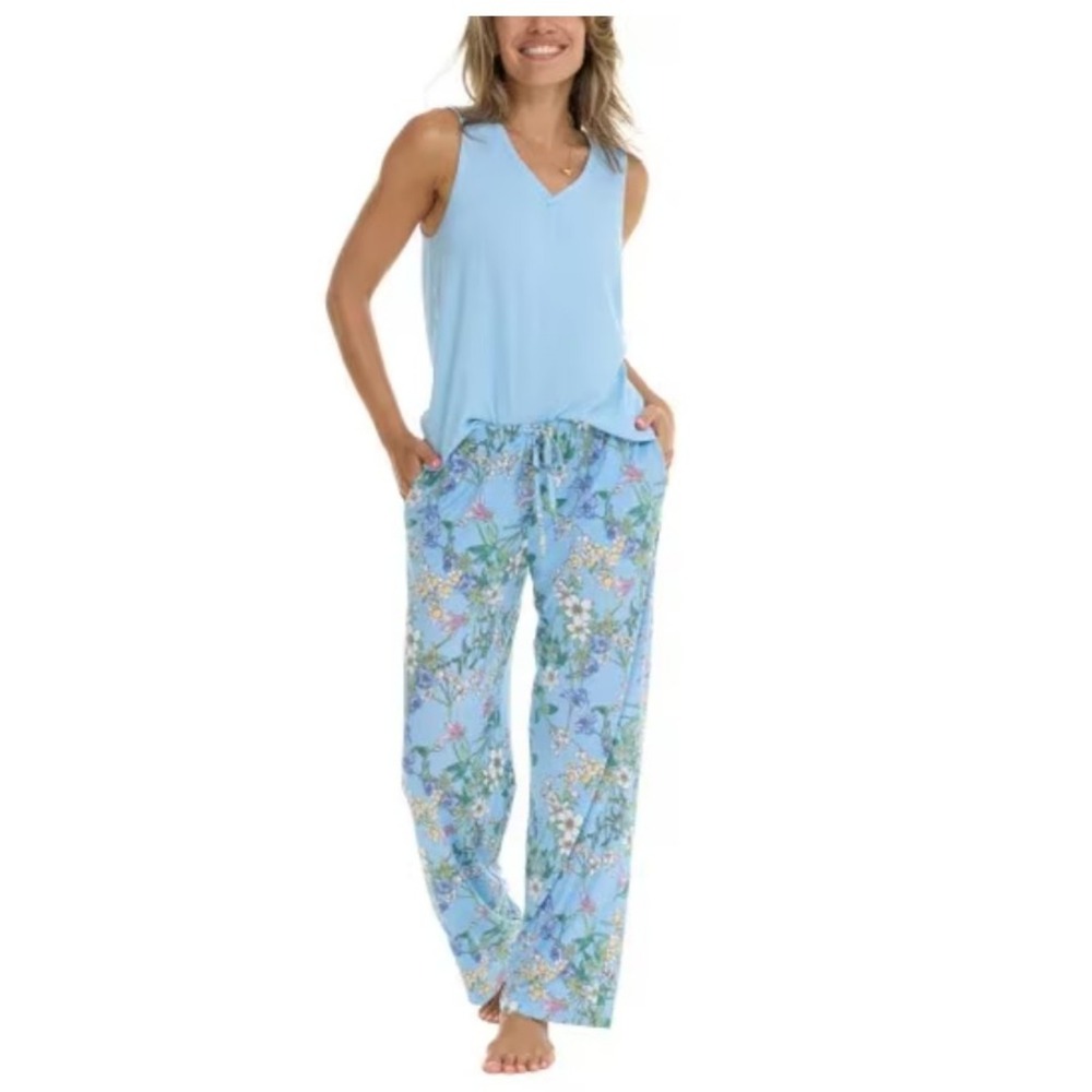 New Flora Nikrooz Women's 3-piece Pajama Robe Set Blue Floral Medium (8-10) - Picture 5 of 12
